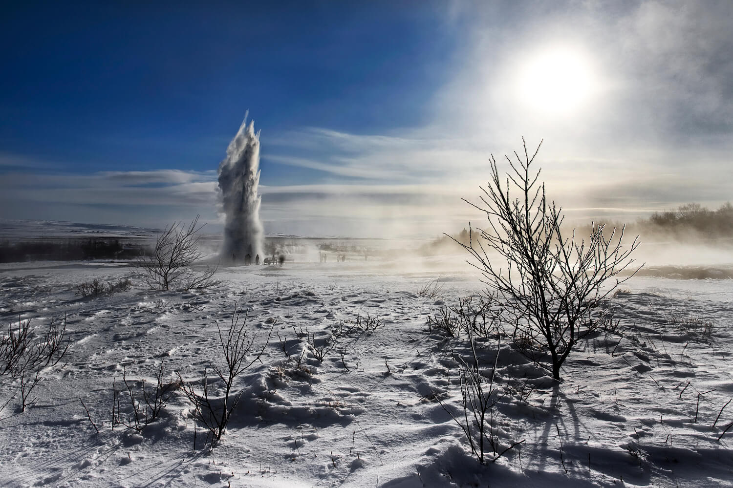 Strokkur geyser on the Golden Circle tour in Winter time
